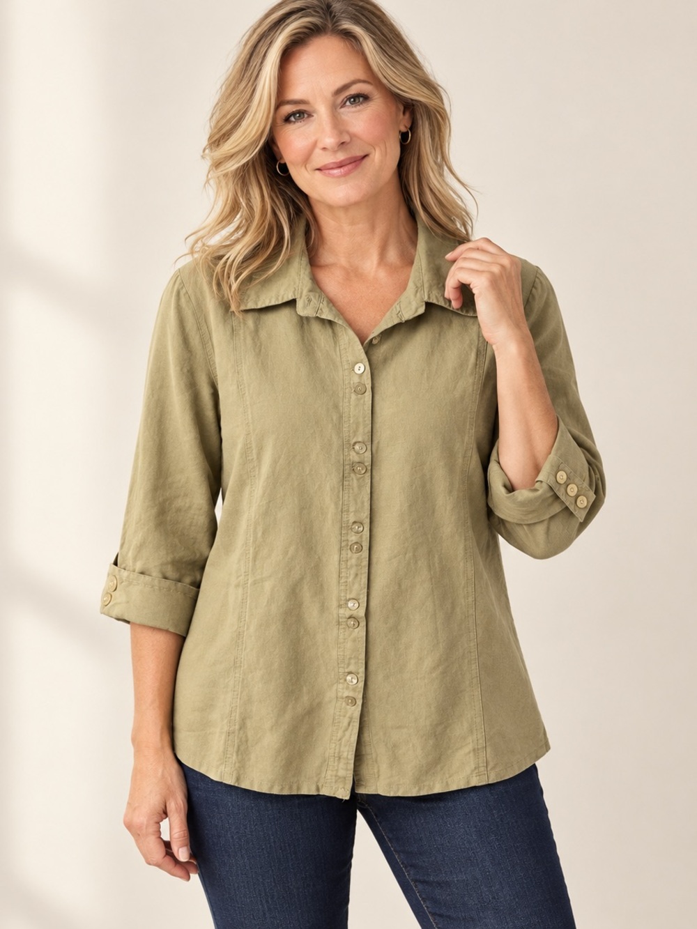 Miss Me Olive Green Button-Front Shirt